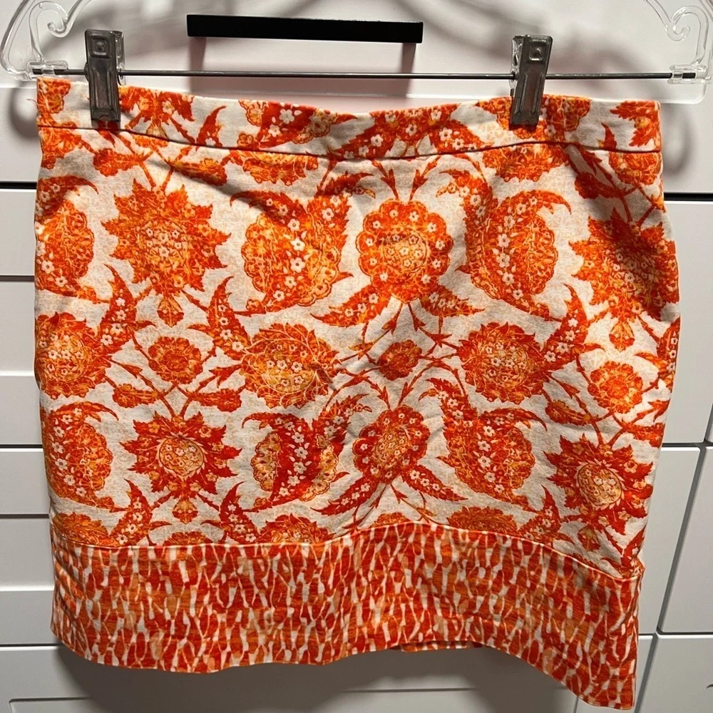 MICHAEL KORS  White Orange Floral Skirt Pencil Straight